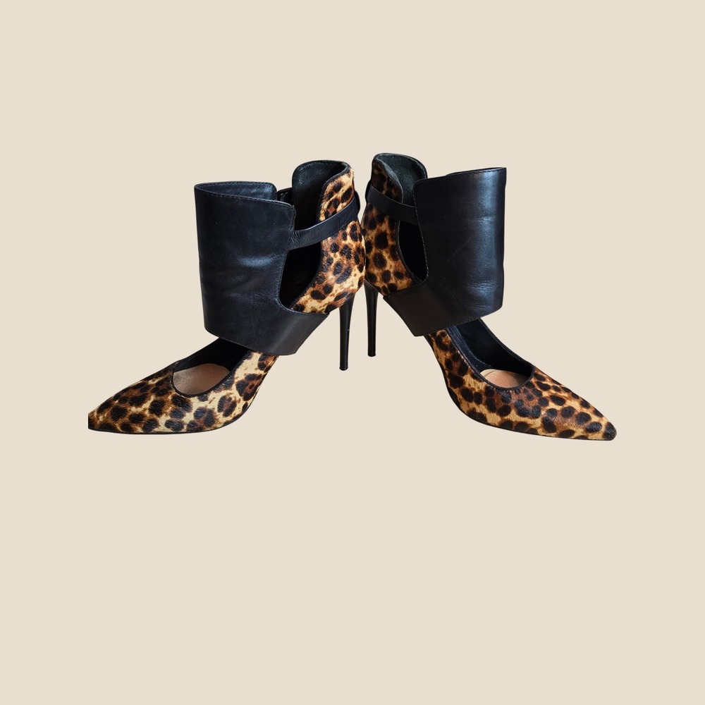 Kenneth Cole New York Bonnet Leopard Calf Hair Black Leather Dress Pump 10 M
